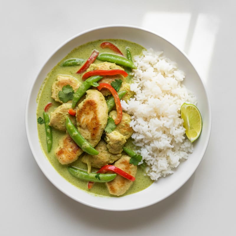 Green Curry Chicken with Coconut Rice