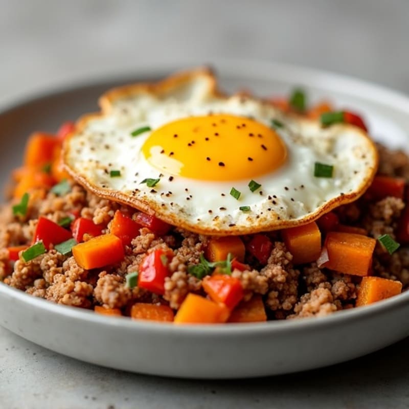 Sweet Potato and Turkey Hash with Crispy Fried Egg