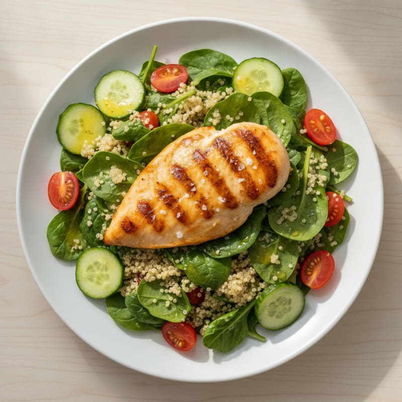 Grilled Chicken and Quinoa Salad with Spinach