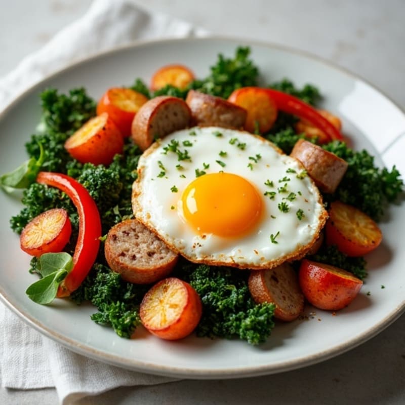 Crispy Roasted Potato and Egg Hash with Sautéed Greens