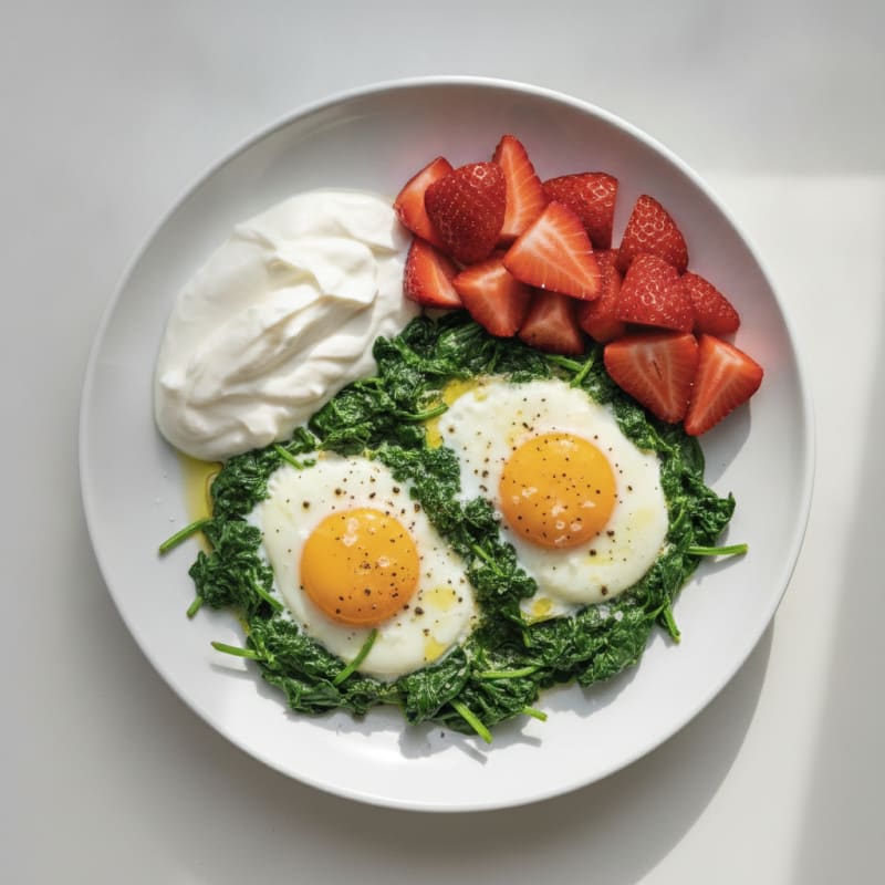 Baked Eggs with Spinach and Strawberries