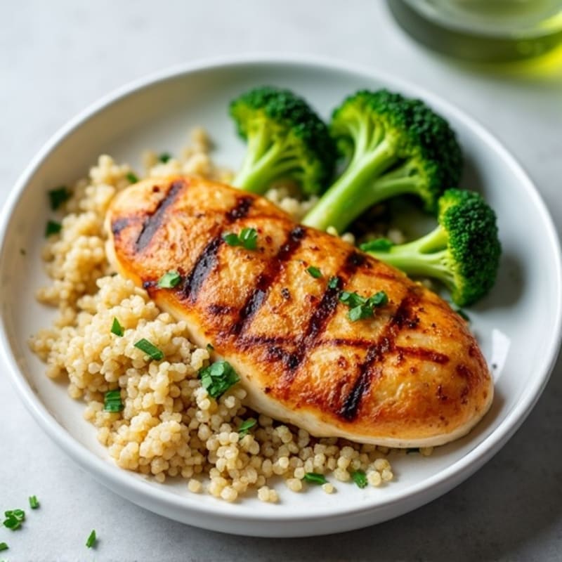 Grilled Chicken Breast with Quinoa and Steamed Broccoli