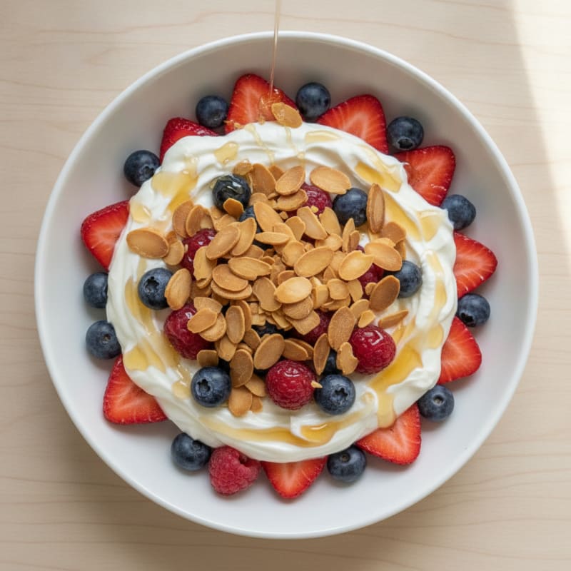 Greek Yogurt Protein Parfait with Almonds and Mixed Berries