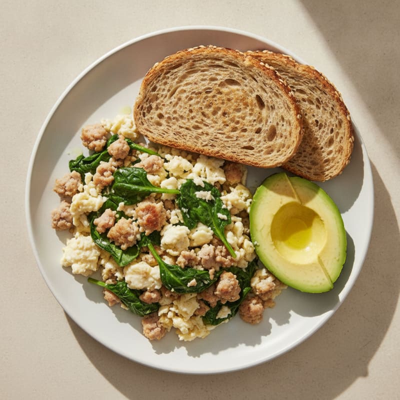 Egg White Scramble with Turkey Sausage and Spinach