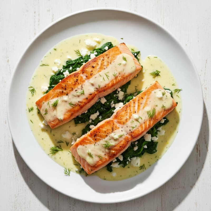 Spinach-Stuffed Salmon with Lemon-Dill Sauce