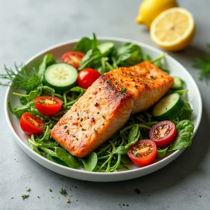 Flaky Roasted Salmon and Fresh Greens Salad with Lemon Herb Vinaigrette