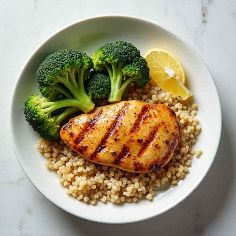 Grilled Chicken Breast with Roasted Broccoli and Quinoa