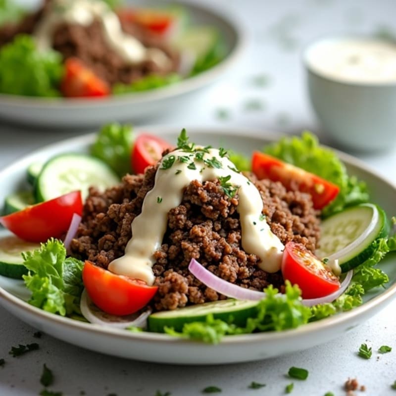 Lean Ground Beef Crispy Salad with Creamy Tangy Dressing