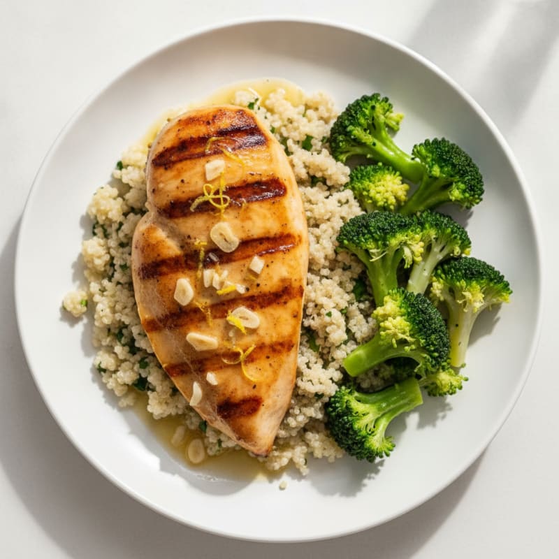 Grilled Chicken Breast with Quinoa and Steamed Broccoli