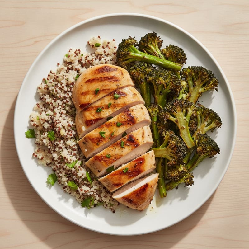 Grilled Chicken Breast with Quinoa and Roasted Broccoli