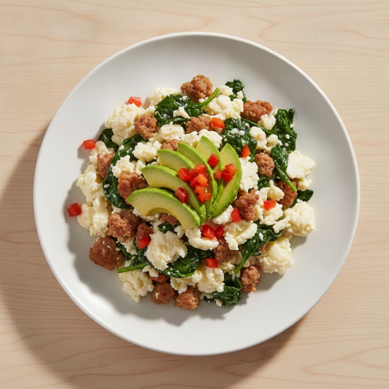 Egg White Spinach Scramble with Turkey Sausage