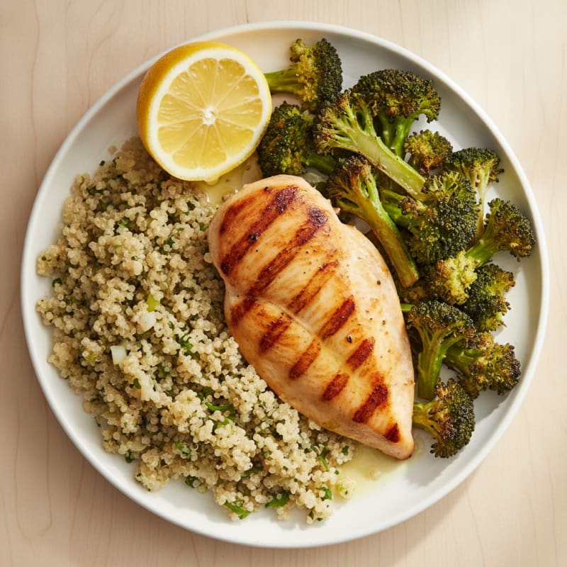 Grilled Chicken Breast with Quinoa and Roasted Broccoli