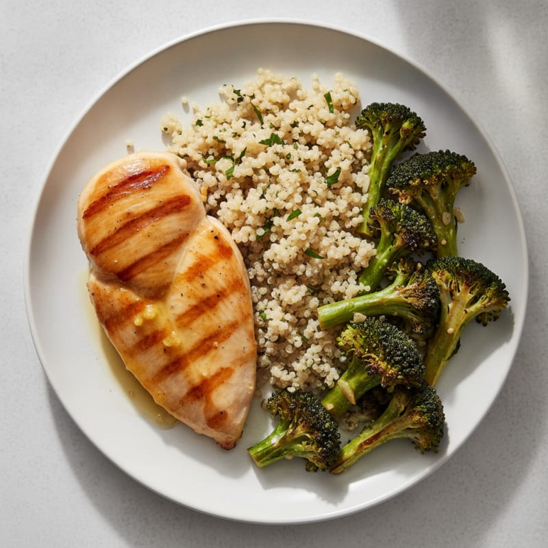 Grilled Chicken Breast with Quinoa and Roasted Broccoli