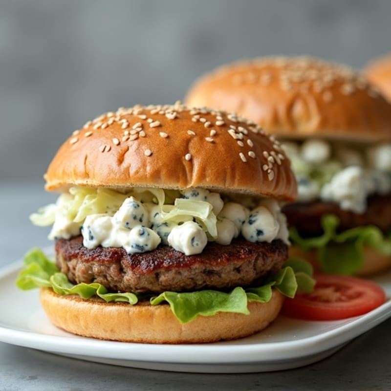 Lean Buffalo Beef Burgers with Creamy Blue Cheese Slaw