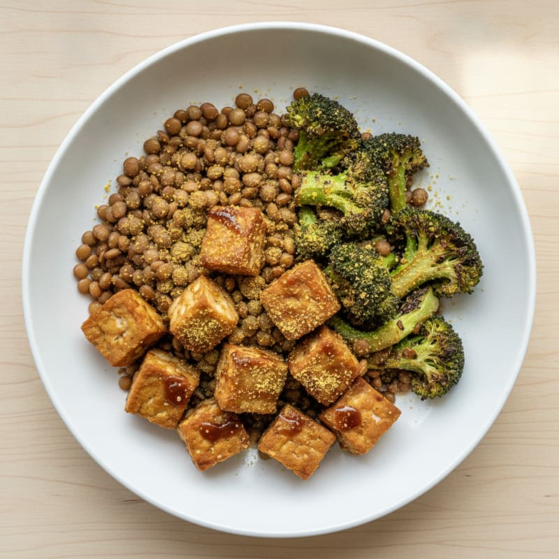 Lentil and Tempeh Power Bowl with Roasted Broccoli