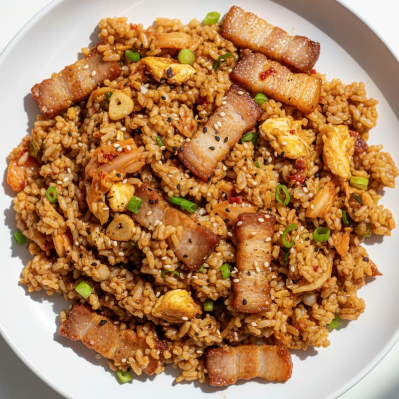 Kimchi Fried Rice with Pork Belly