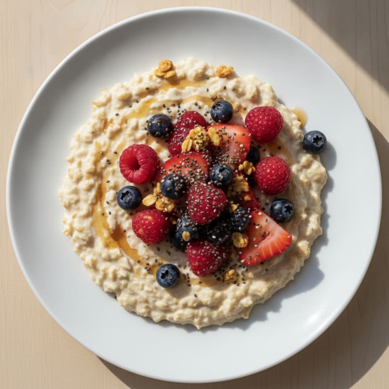 Silky Tofu Oatmeal with Mixed Berries and Chia Seeds