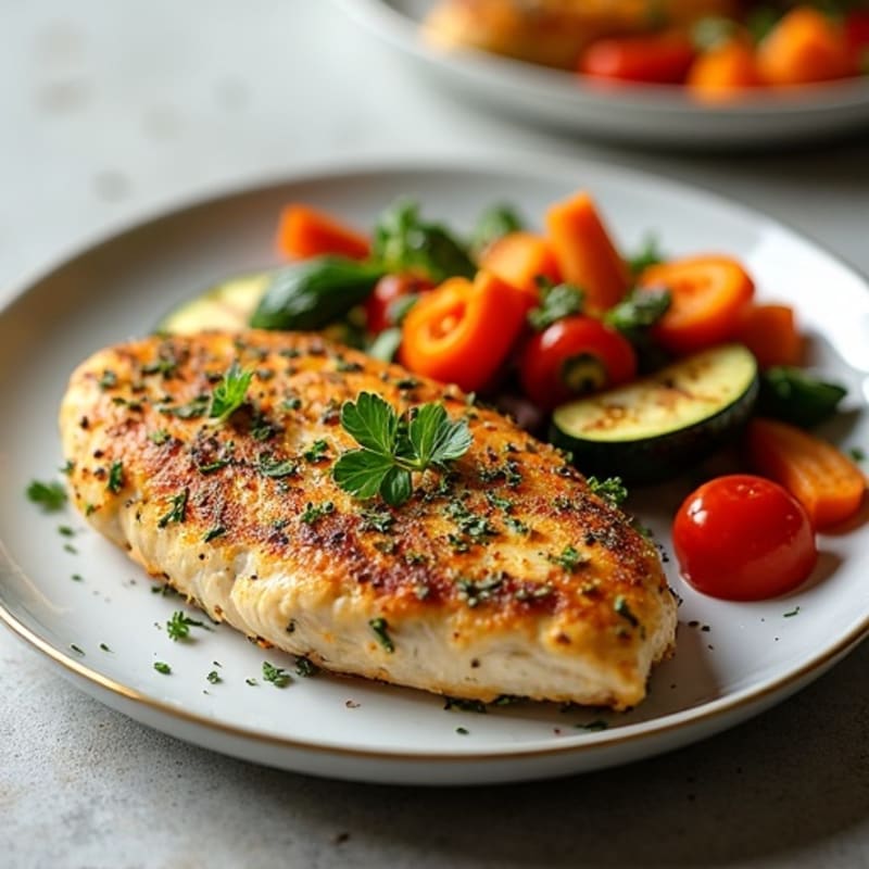 Herb-Crusted Pan Seared Chicken with Roasted Vegetables