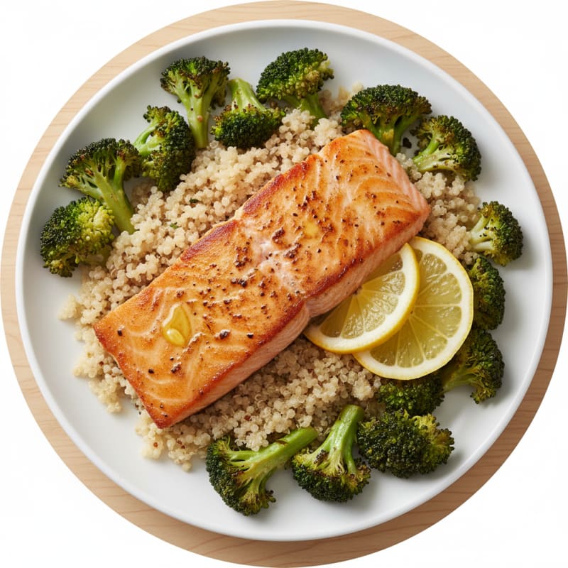 Seared Salmon with Roasted Broccoli and Quinoa