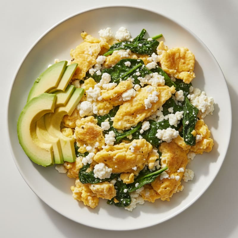 Cottage Cheese and Egg Scramble with Sautéed Spinach