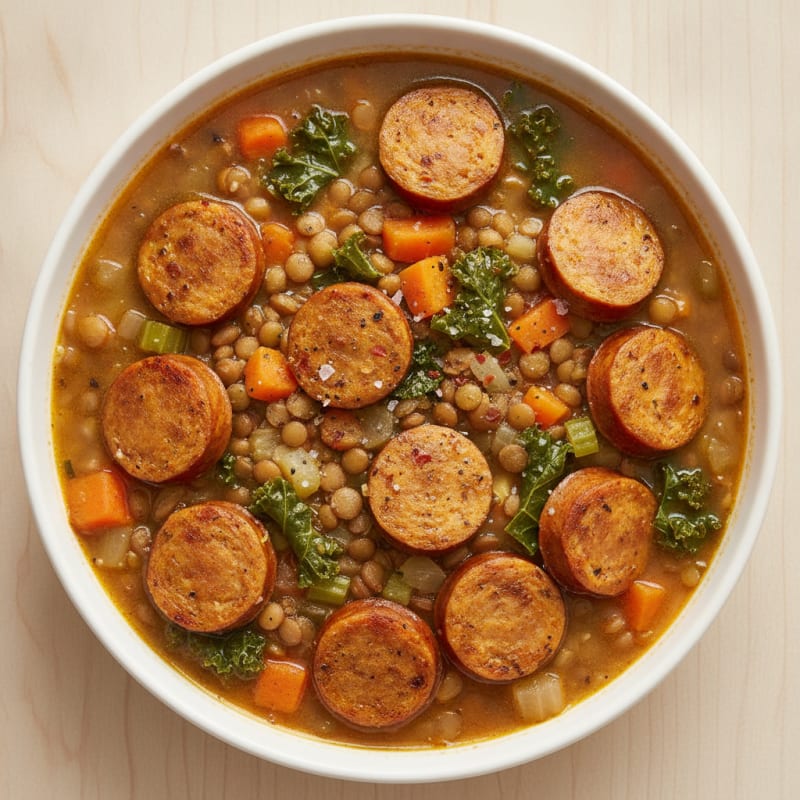 Spicy Chicken Sausage and Lentil Soup
