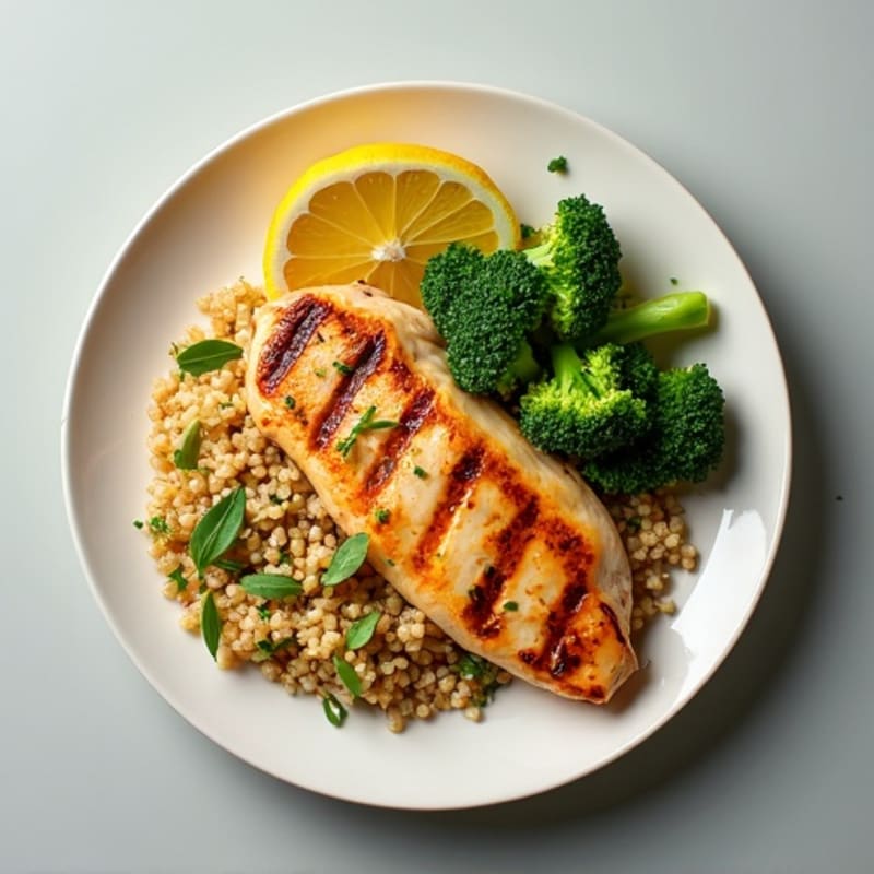 Grilled Lemon-Garlic Chicken Breast with Quinoa and Roasted Broccoli
