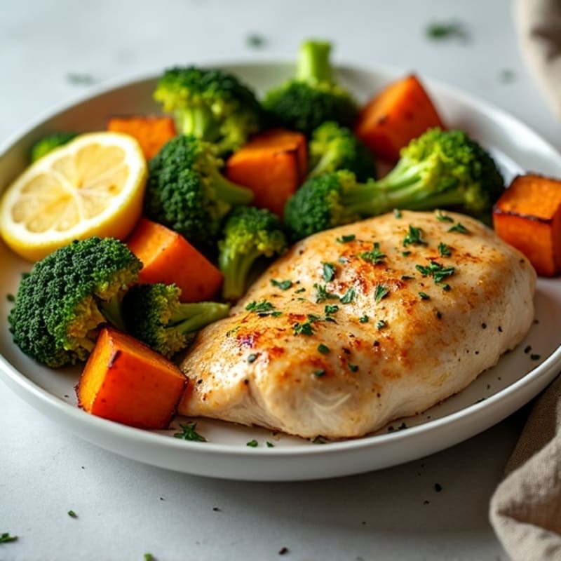 Sheet Pan Lemon Herb Chicken with Roasted Broccoli and Sweet Potatoes