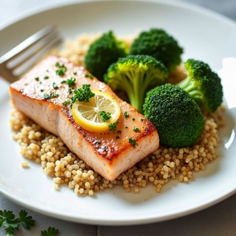 Flaky Lemon-Herb Tuna with Roasted Broccoli and Quinoa