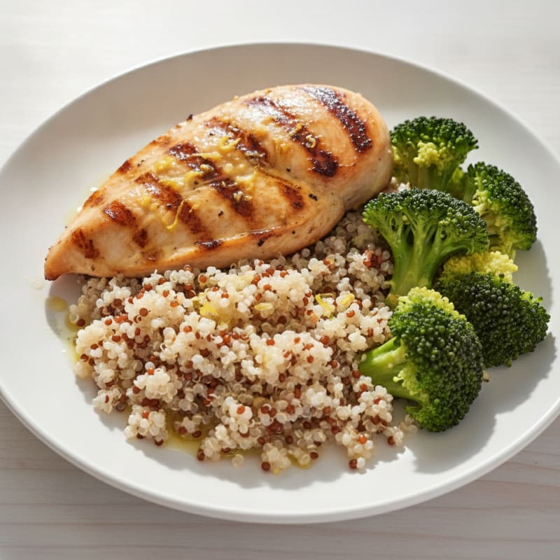 Grilled Chicken Breast with Quinoa and Steamed Broccoli
