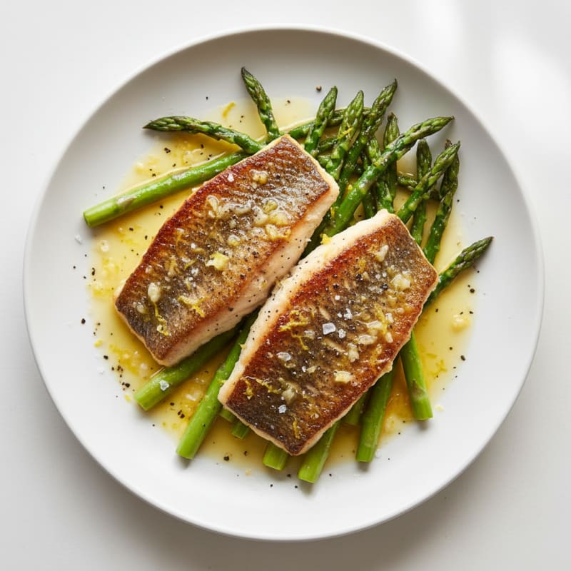 Golden Pan-Seared Barramundi with Zesty Asparagus