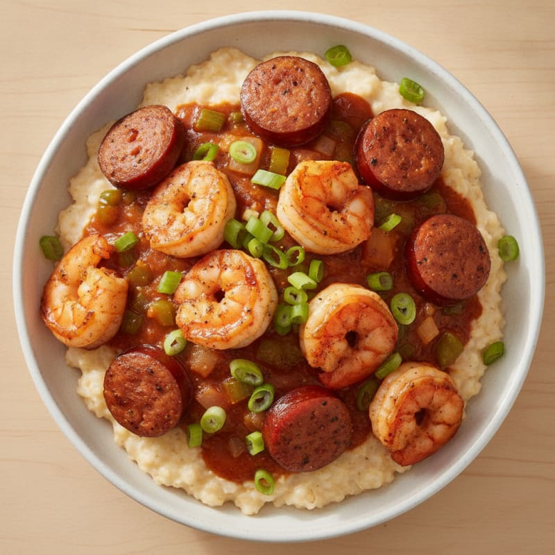 Cajun Shrimp and Grits with Andouille Sausage