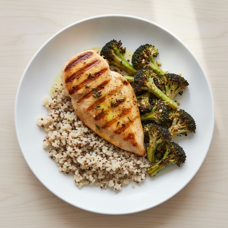 Grilled Chicken Breast with Quinoa and Roasted Broccoli