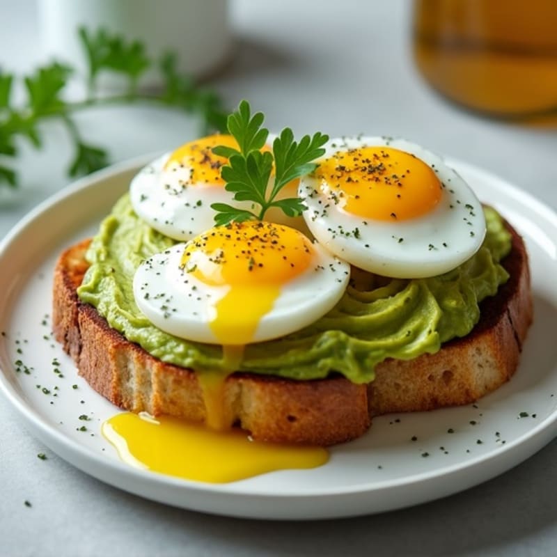 Herb-Garlic Sourdough Toast with Smashed Avocado and Poached Eggs