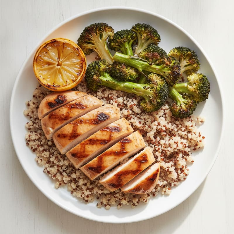 Grilled Chicken Breast with Quinoa and Roasted Broccoli