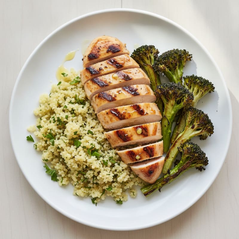 Grilled Chicken Breast with Quinoa and Roasted Broccoli