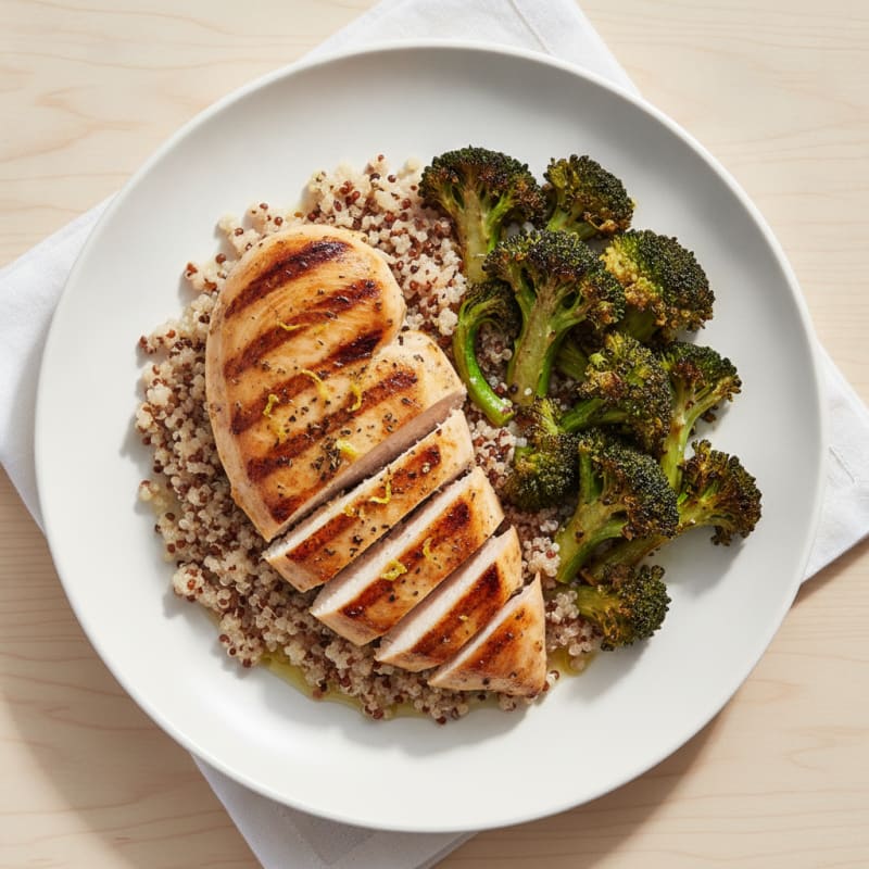 Grilled Chicken Breast with Quinoa and Roasted Broccoli