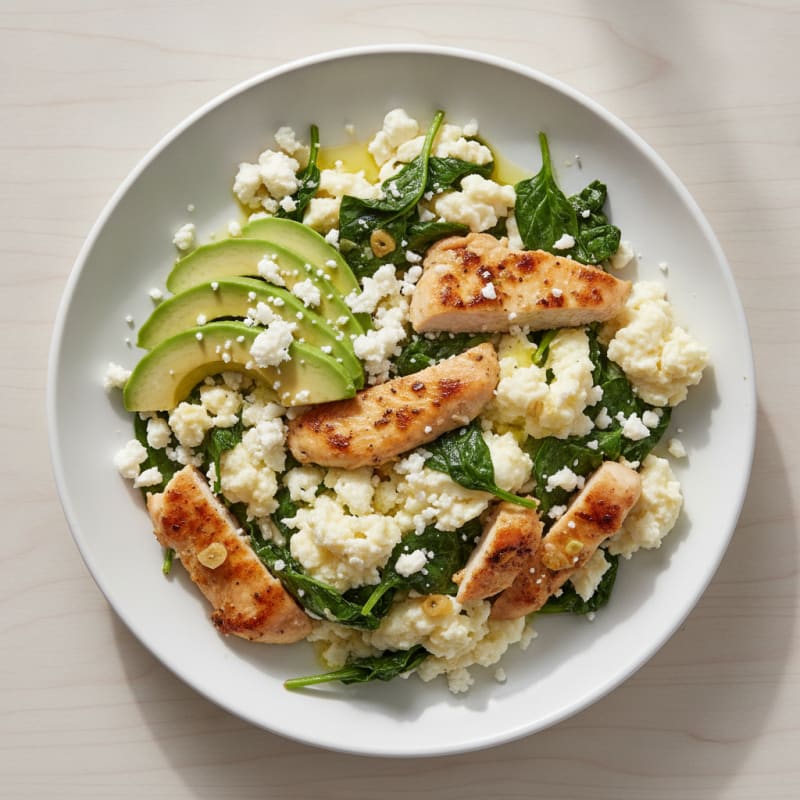 Egg White Scramble with Grilled Chicken and Spinach