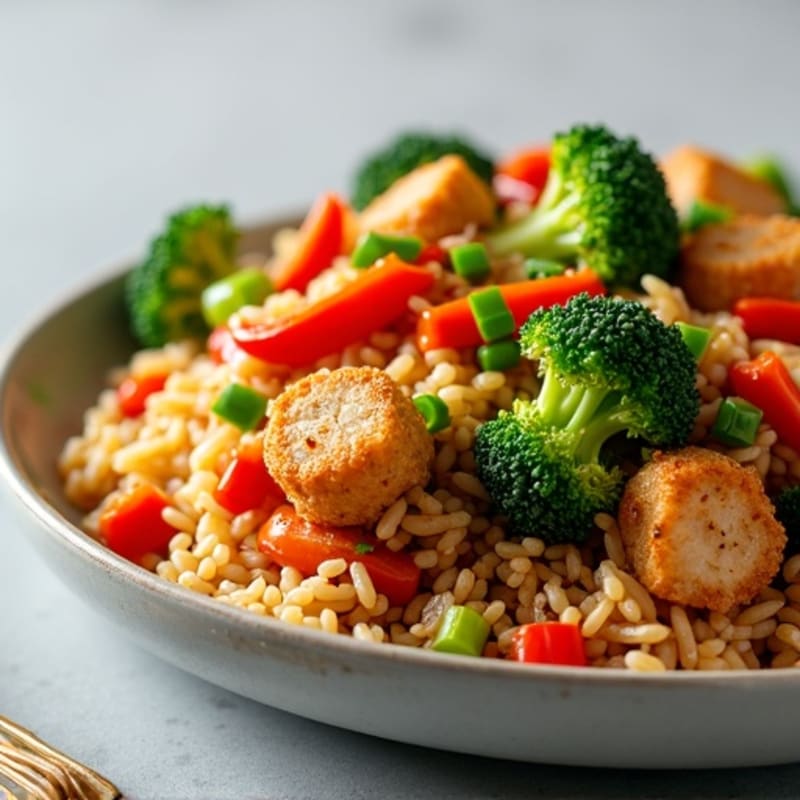 Crispy Chicken and Vegetable Brown Rice Stir-Fry