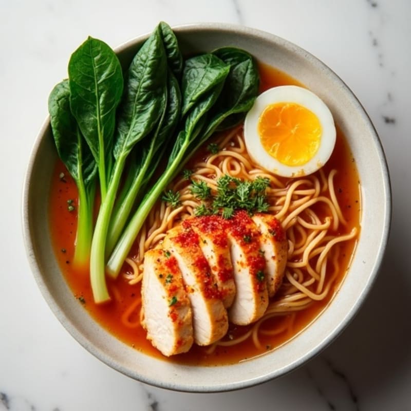 Spicy Sriracha Chicken Ramen with Fresh Greens