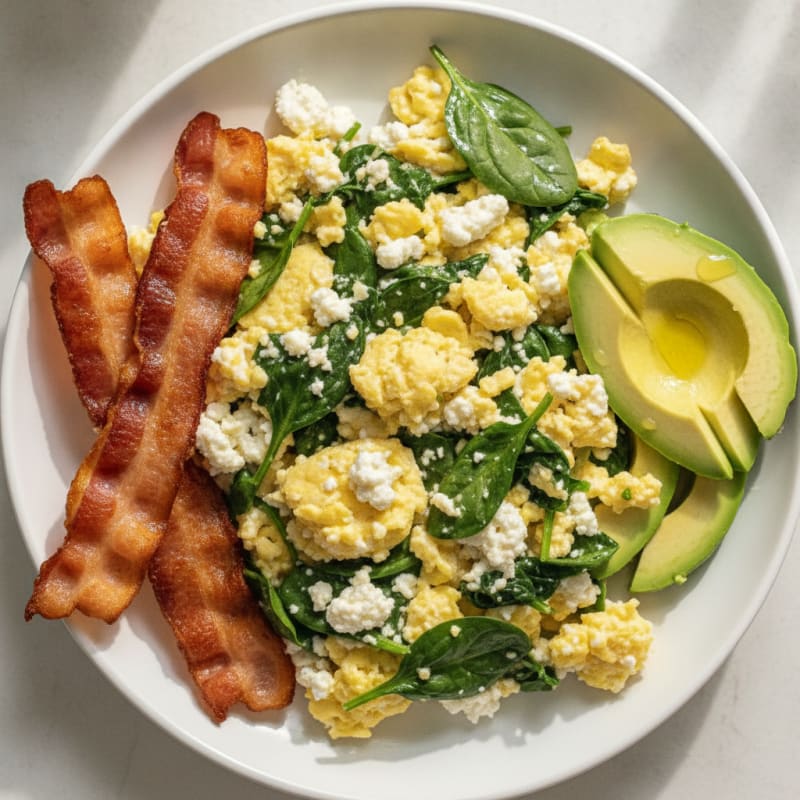 Cottage Cheese Scramble with Spinach and Turkey Bacon