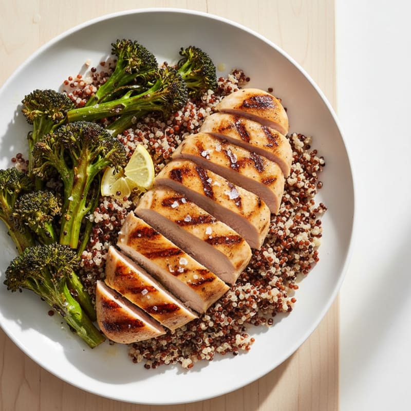 Grilled Chicken Breast with Quinoa and Roasted Broccoli