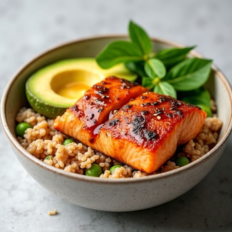 Sesame Ginger Salmon and Avocado Brown Rice Bowl
