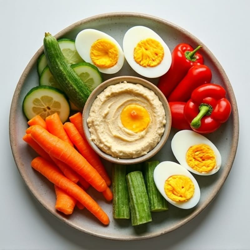Crispy Veggie, Creamy Hummus, and Hard-Boiled Egg Snack Plate