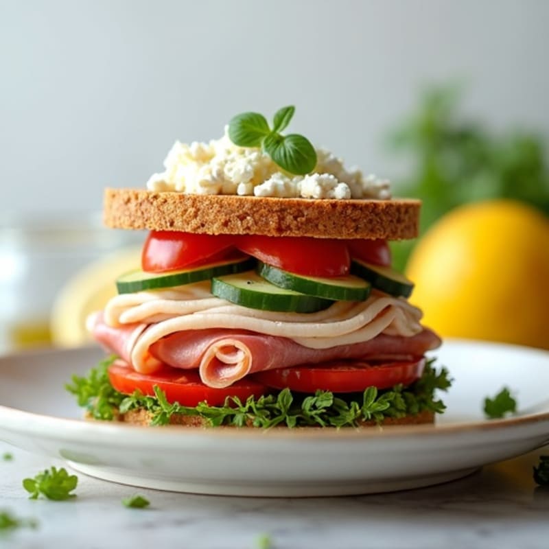 Lean Turkey-Prosciutto Stack with Fresh Mediterranean Vegetables