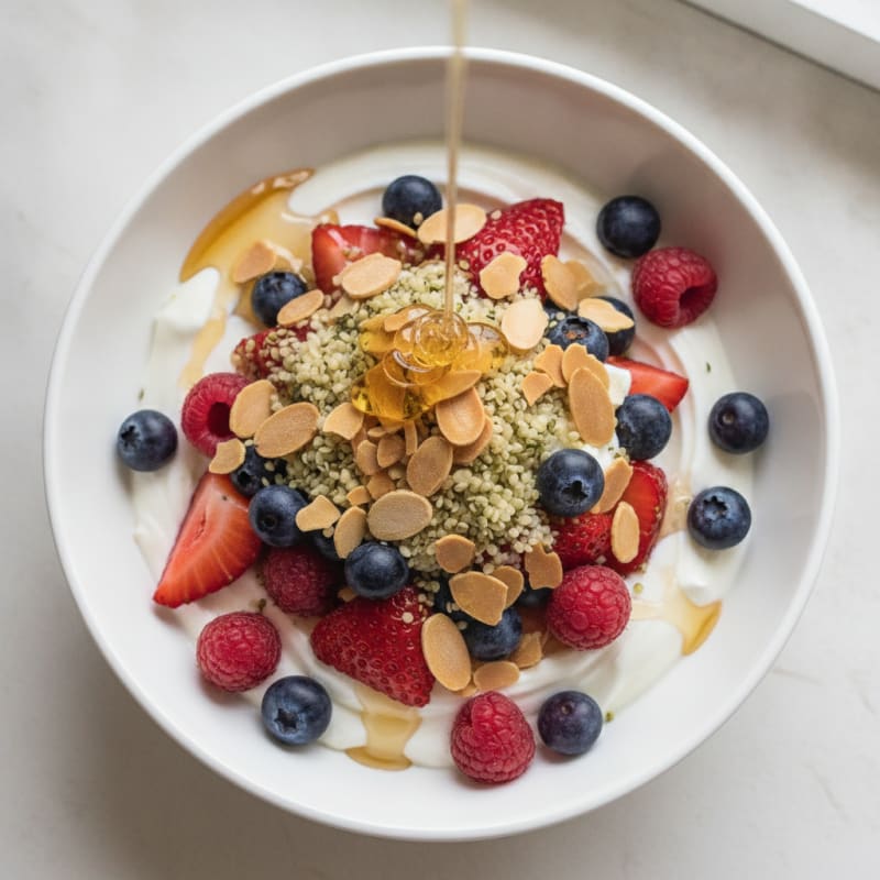 Creamy Greek Yogurt Parfait with Mixed Berries and Hemp Seeds