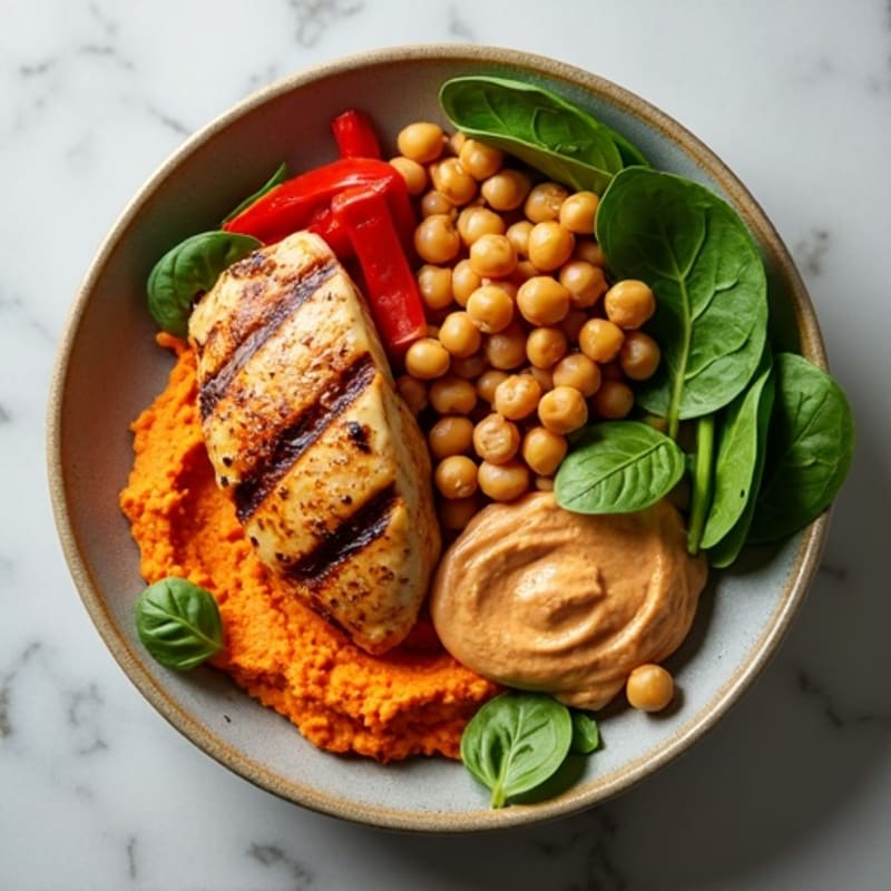 Creamy Roasted Red Pepper Hummus Bowl