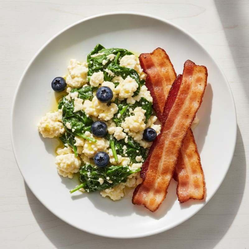 Cottage Cheese Scramble with Spinach and Turkey Bacon