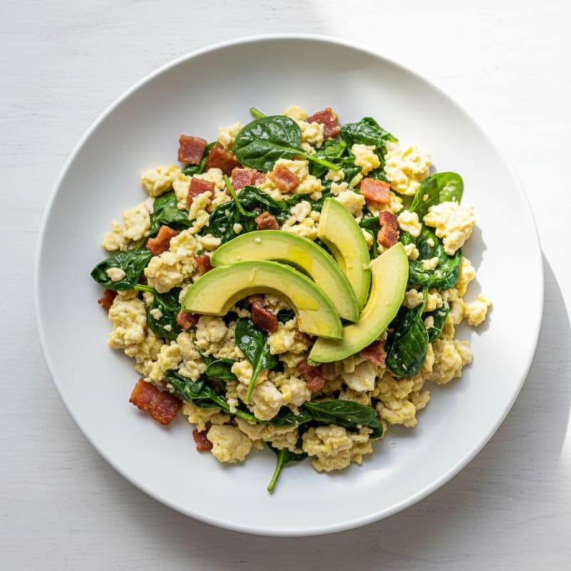 Crispy Turkey Bacon and Egg White Scramble with Spinach