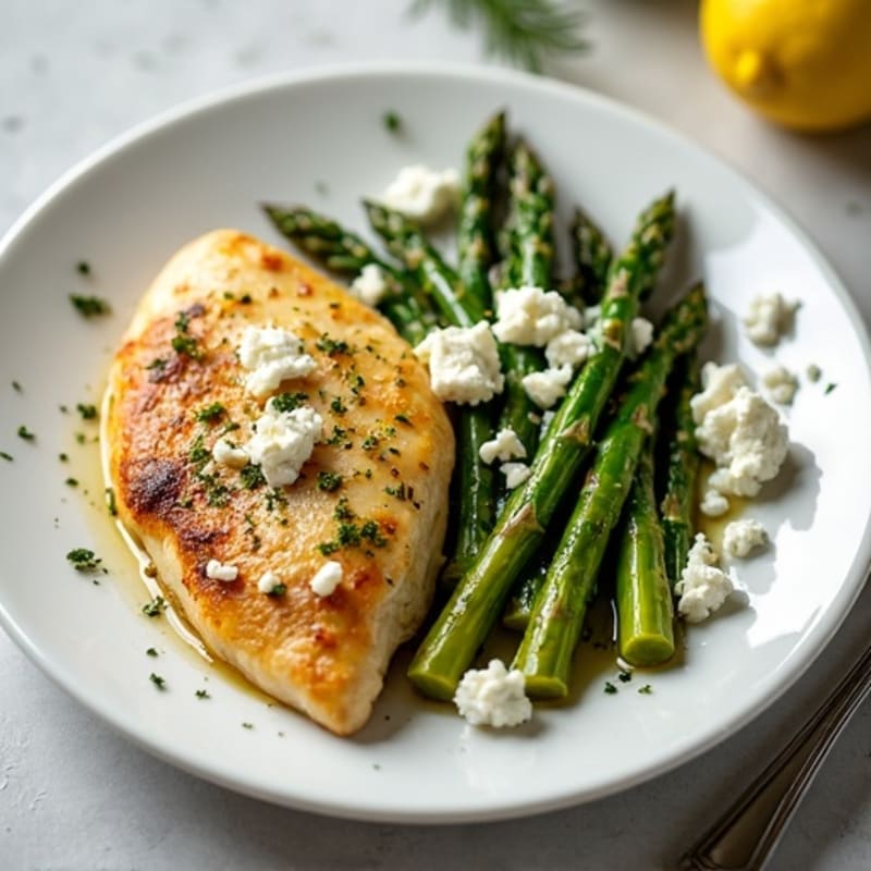 Lemon Herb Chicken with Roasted Asparagus and Crumbled Goat Cheese