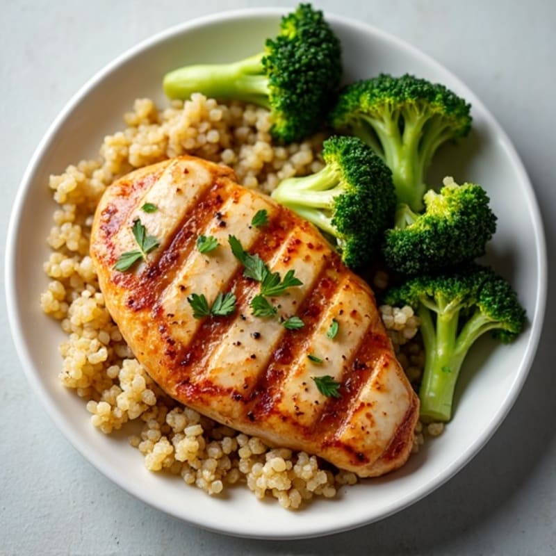 Grilled Chicken Breast with Quinoa and Roasted Broccoli